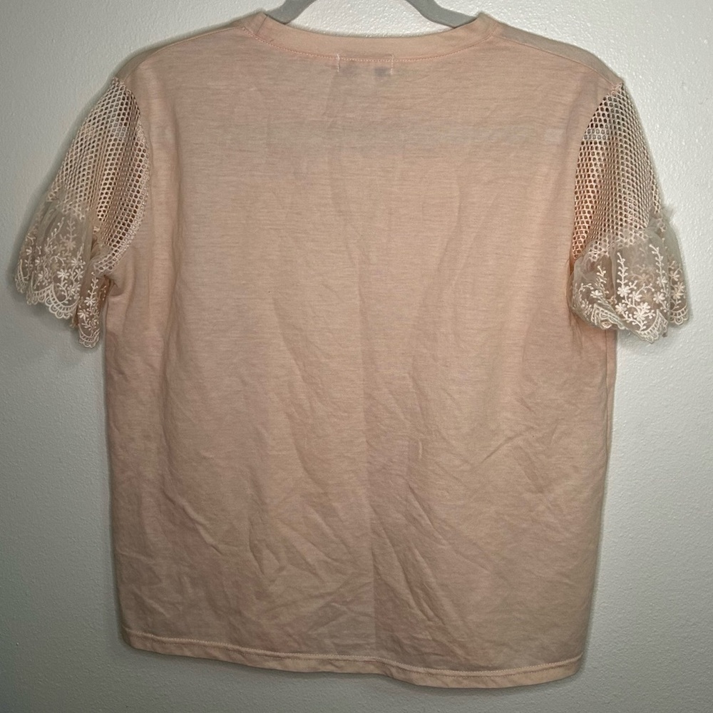 Molly Bracken Women's Blush Lace Sleeve Tee - Picture 6 of 6